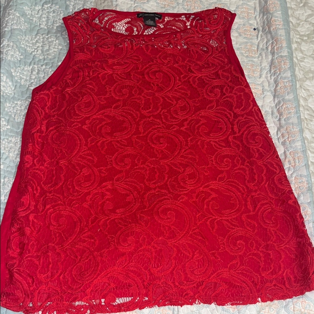 Adrianna Papell Red Lace Floral Sleeveless Camisole